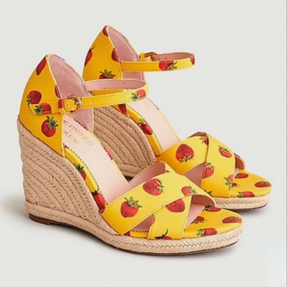 New, Edie Parker x J.Crew strawberries espadrille wedge sandals  women's size 10
